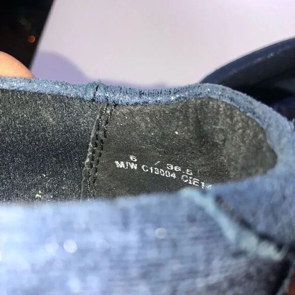 B.O.C. Blue Shimmer Slip On Clog Wedge Sneaker With Woodgrain Heel Size 6 - Picture 6 of 8